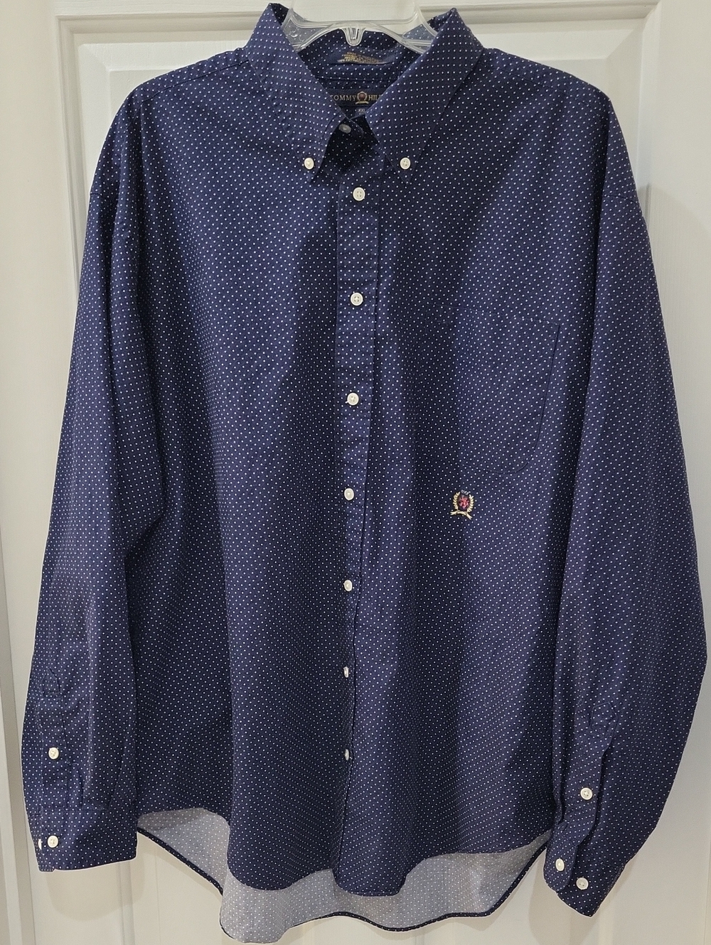 Tommy Hilfiger Navy Shirt with White Micro Dot Pattern